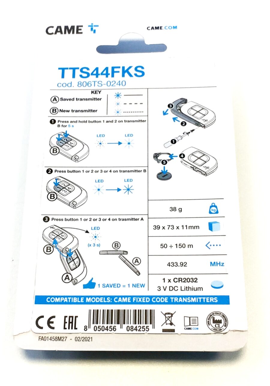 TOP44RBN – Telecomando Rolling Code 4 Canali 433.92 MHz / 868.35 MHz Per Apriporta Garage